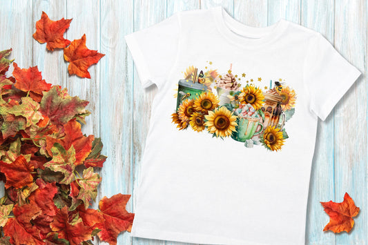 Fall Coffee Sunflower Latte Sublimation Transfer