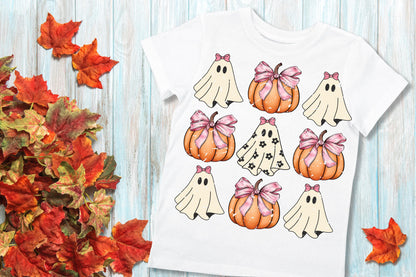 Halloween Coquette Ghosts Pumpkins and Bows Sublimation Transfer