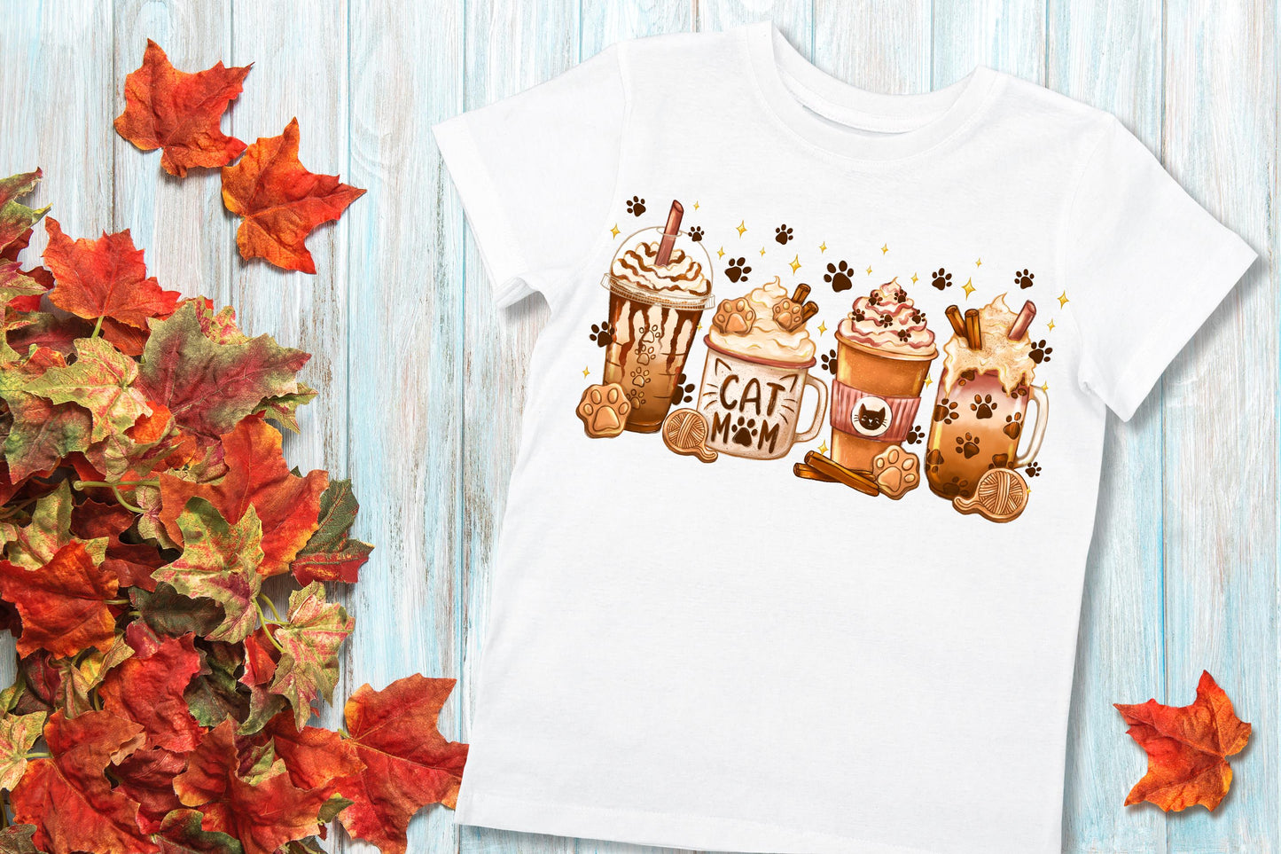 Cat Mom Coffee Latte Autumn Fall DTF Full Colour transfers