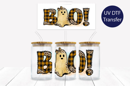 Boo Ghost Halloween 16 oz. Libbey Tumbler Wrap – UV DTF transfer