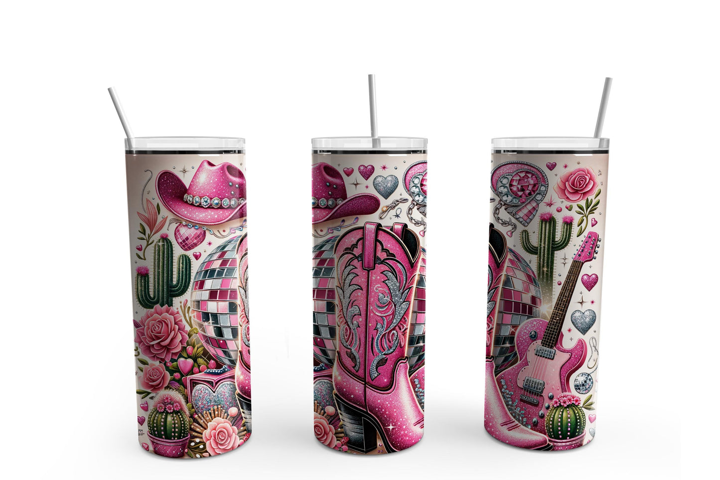 Pink Cowboy Boots Tumbler Sublimation Tumbler, Ready to Press Sublimation Transfer, 20 oz. Skinny Tumbler