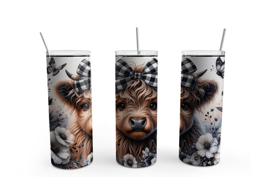 Highland Cow with Gingham Bow 20 oz. Sublimation Tumbler Transfer