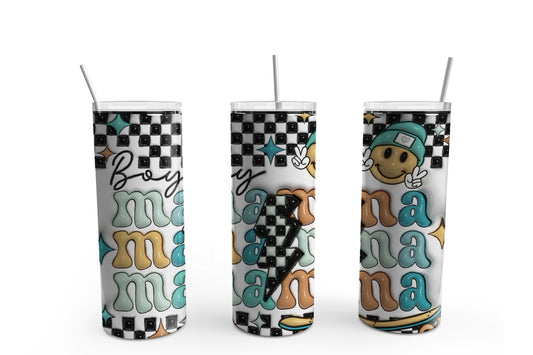 3D Inflated Boy Mama 20 oz Tumbler Sublimation Transfer Wrap