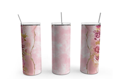 Pink Agate Flower Sublimation Tumbler, Ready to Press Sublimation Transfer, 20 oz. Skinny Tumbler