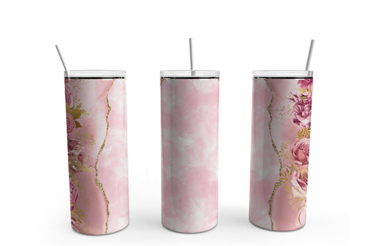 Pink Agate Flower Sublimation Tumbler, Ready to Press Sublimation Transfer, 20 oz. Skinny Tumbler