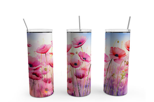 Poppies Sublimation Tumbler, Ready to Press Sublimation Transfer, 20 oz. Skinny Tumbler