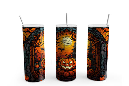 Stained Glass Halloween Sublimation Tumbler, Ready to Press Sublimation Transfer, 20 oz. Skinny Tumbler