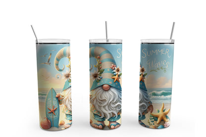 Summer Waves Gnomes Sublimation Tumbler, Ready to Press Sublimation Transfer, 20 oz. Skinny Tumbler