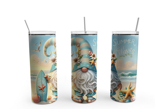 Summer Waves Gnomes Sublimation Tumbler, Ready to Press Sublimation Transfer, 20 oz. Skinny Tumbler