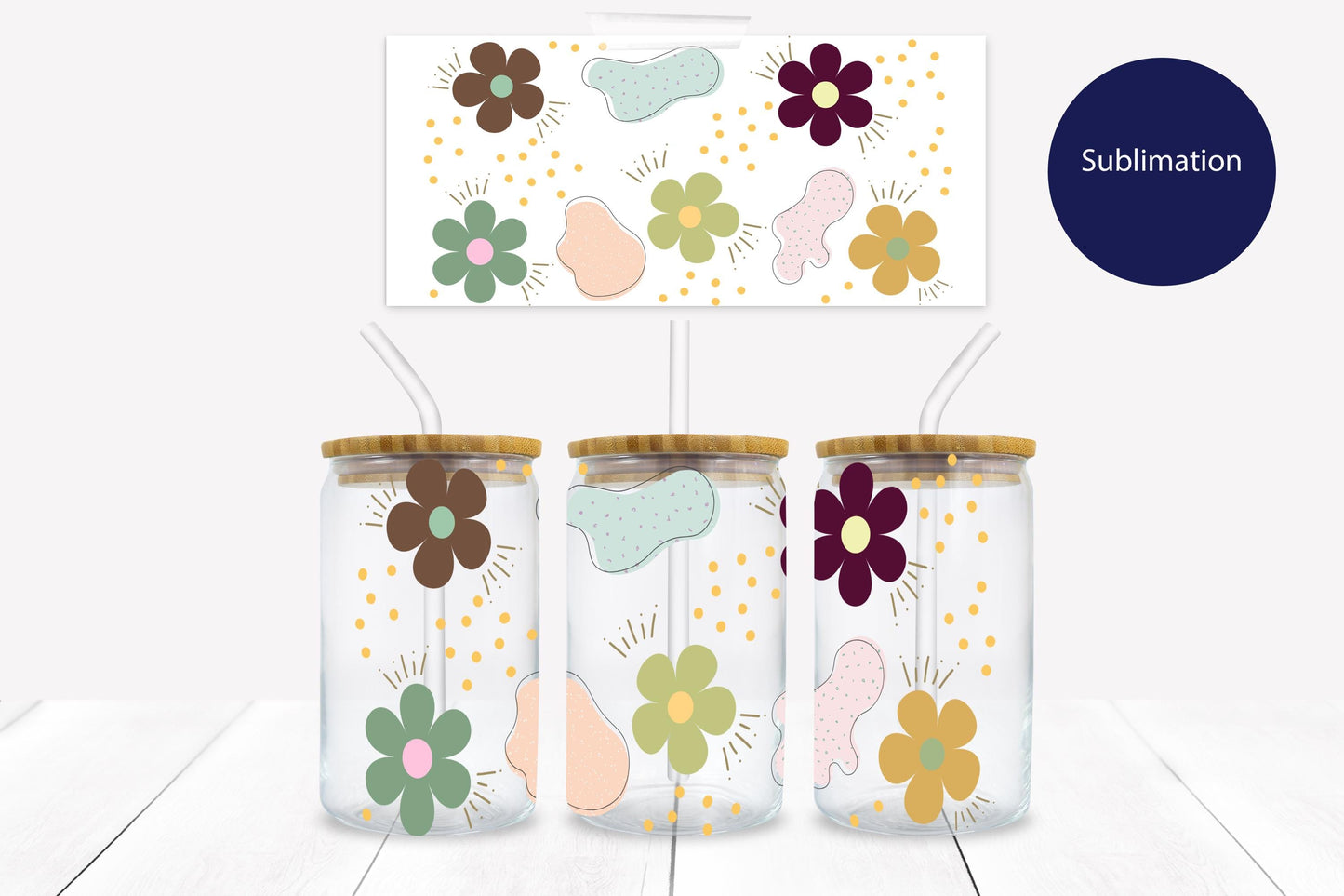 Boho Flowers 16 oz. Libbey Tumbler Wrap - Sublimation Wrap- Ready to Press Sublimation