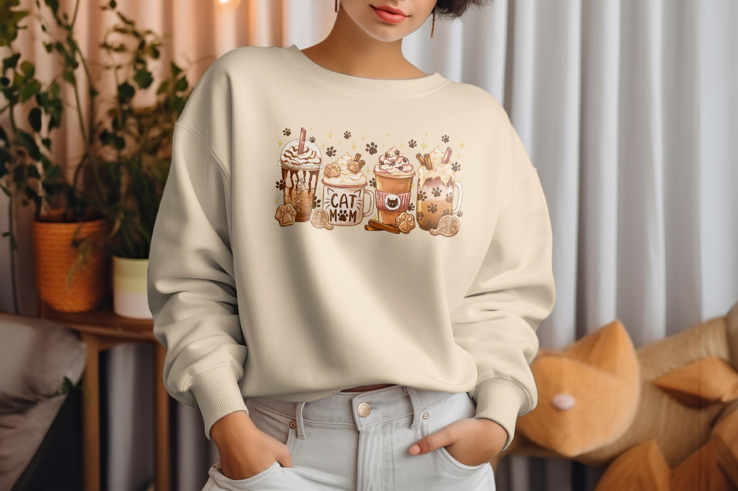 Cat Mom Coffee Latte Fall Halloween Sublimation Transfer