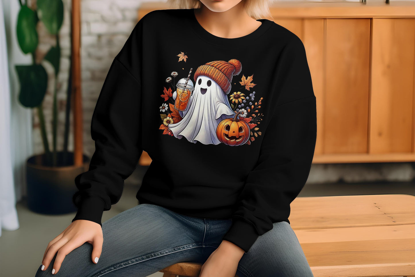 Cute Ghost and Leaves Fall Halloween Sublimation Transfer