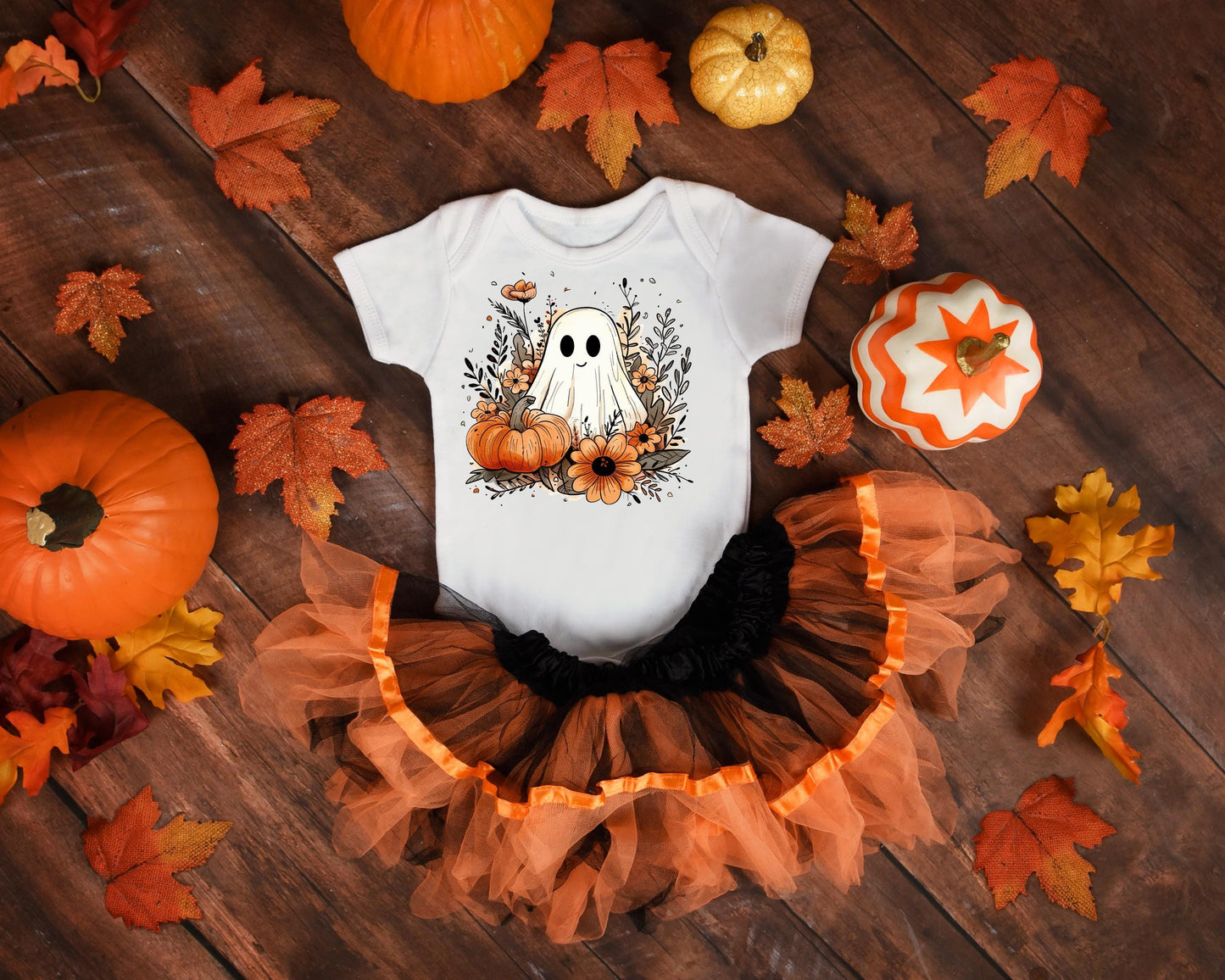 Ghost Pumpkin Foliage Fall Halloween Sublimation Transfer