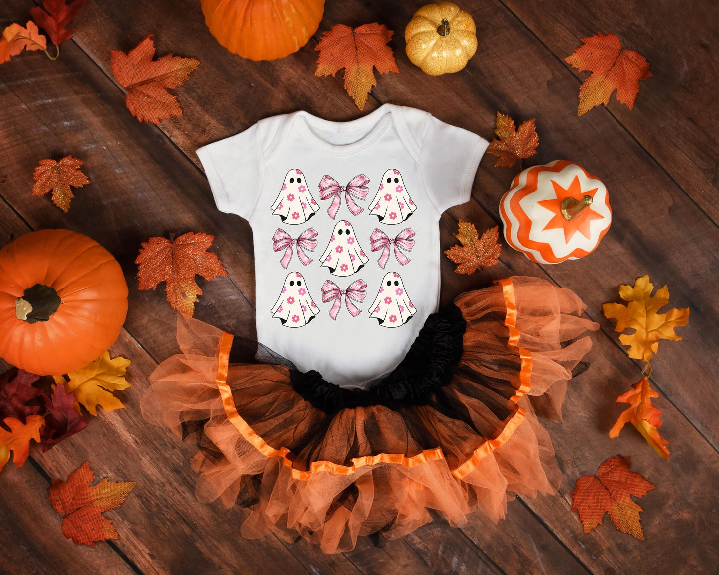 Halloween Coquette Bows and Ghosts Pink and White Sublimation Transfer