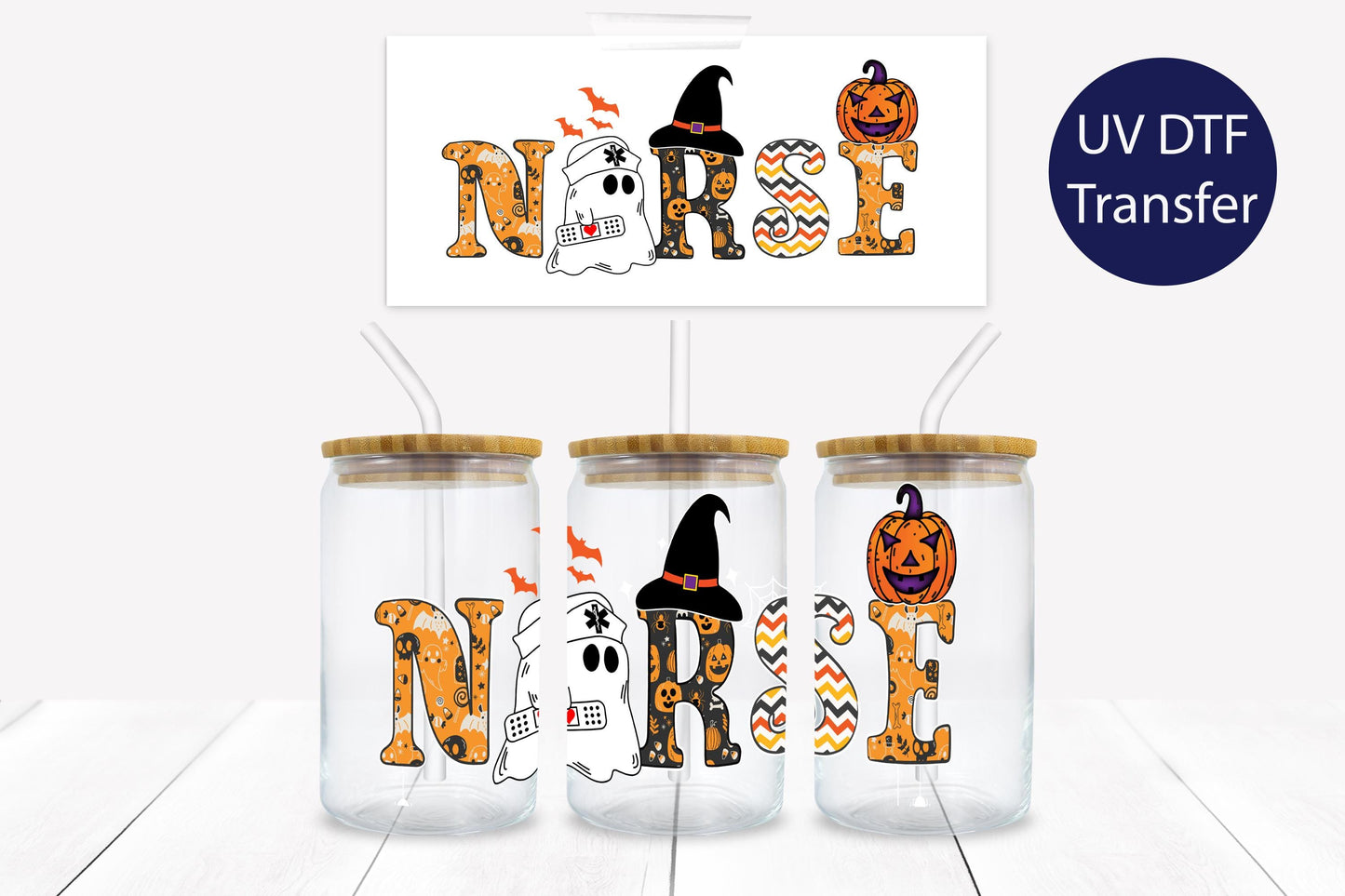 Nurse Halloween 16 oz. Libbey Tumbler Wrap – UV DTF transfer