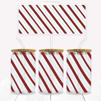 Candy Cane Stripes Print 16 oz. Libbey Tumbler Sublimation Wrap