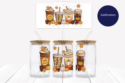 Fall Coffee Halloween 16 oz. Libbey Tumbler Wrap - Sublimation Wrap- Ready to Press Sublimation