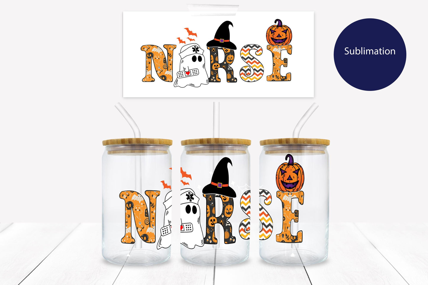 Nurse Halloween 16 oz. Libbey Tumbler Wrap - Sublimation Wrap- Ready to Press Sublimation