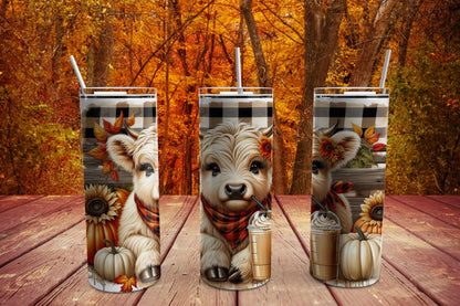 Fall Highland Cow 20 oz. Sublimation Tumbler Transfer