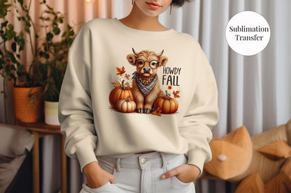 Howdy Fall Highland Cow Autumn Cowboy Sublimation Transfer