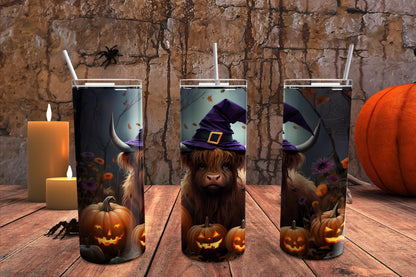 Halloween Highland Cow Witch 20 oz. Sublimation Tumbler Transfer