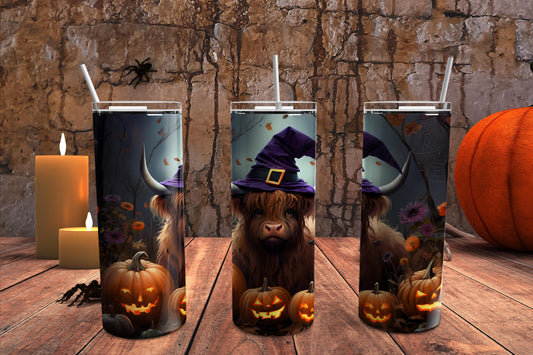 Halloween Highland Cow Witch 20 oz. Sublimation Tumbler Transfer