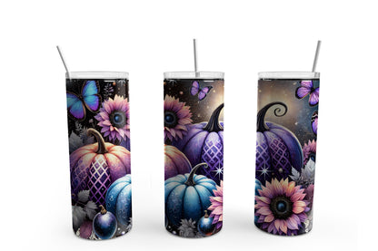 Purple Pumpkin Butterfly Tumbler Sublimation Tumbler, Ready to Press Sublimation Transfer, 20 oz. Skinny Tumbler