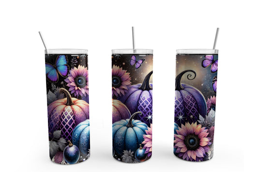 Purple Pumpkin Butterfly Tumbler Sublimation Tumbler, Ready to Press Sublimation Transfer, 20 oz. Skinny Tumbler