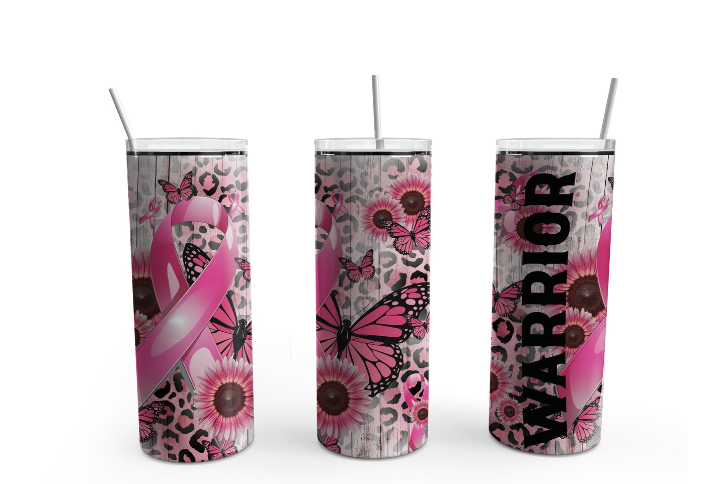 Breast Cancer Warrior PNG 20 oz Skinny Tumble Digital Download Pink Ribbon Awareness Tumbler, sublimation