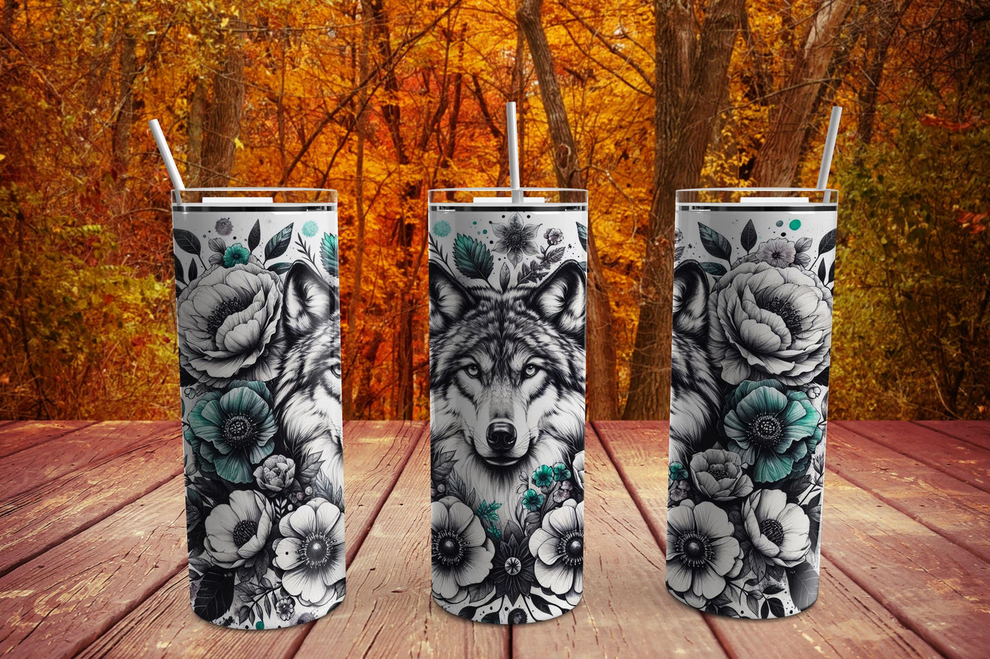 Wolf Tumbler Sublimation Tumbler, Ready to Press Sublimation Transfer, 20 oz. Skinny Tumbler