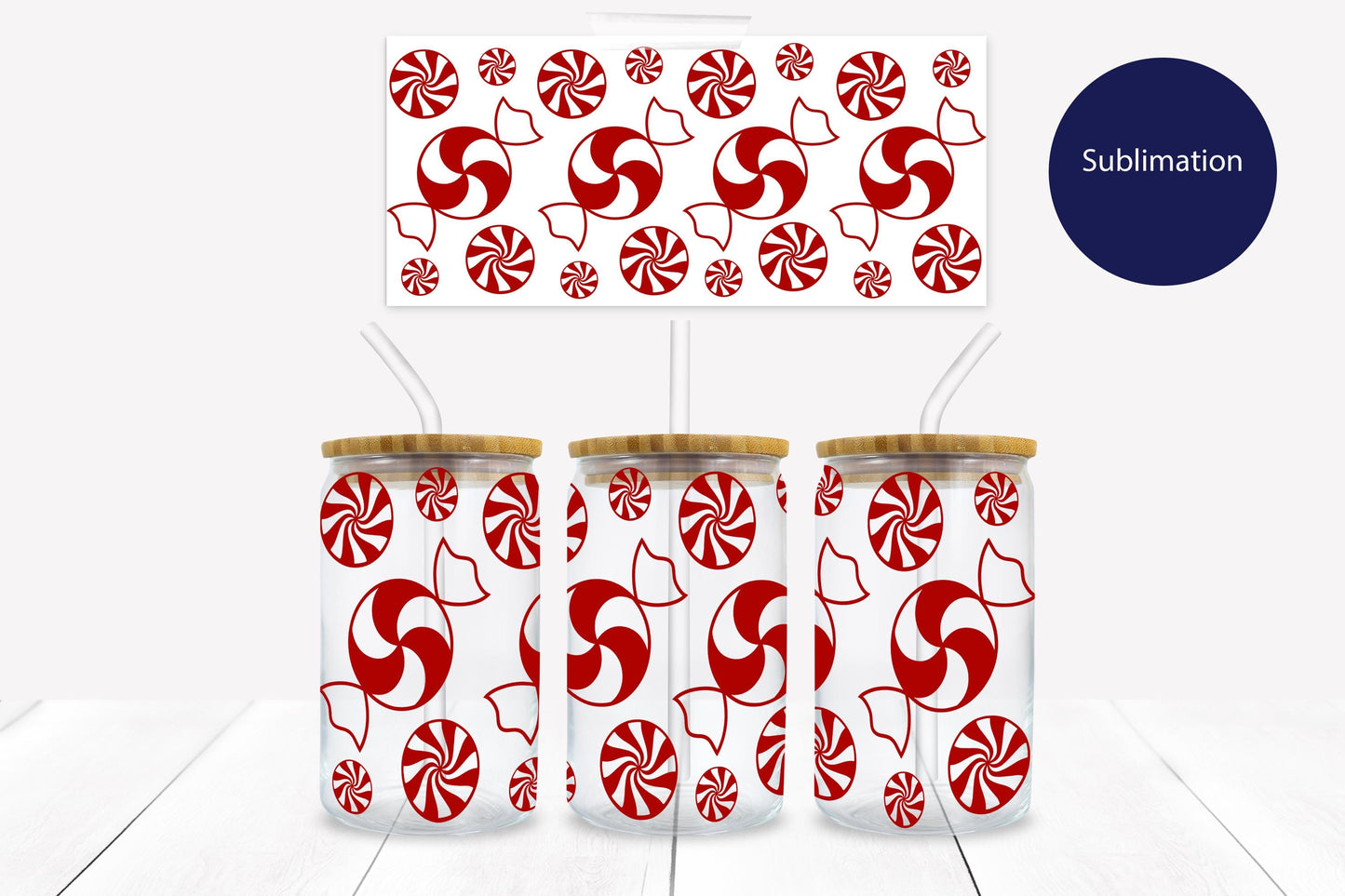 Peppermint Candy Cane Christmas 16 oz. Libbey Tumbler Sublimation Wrap