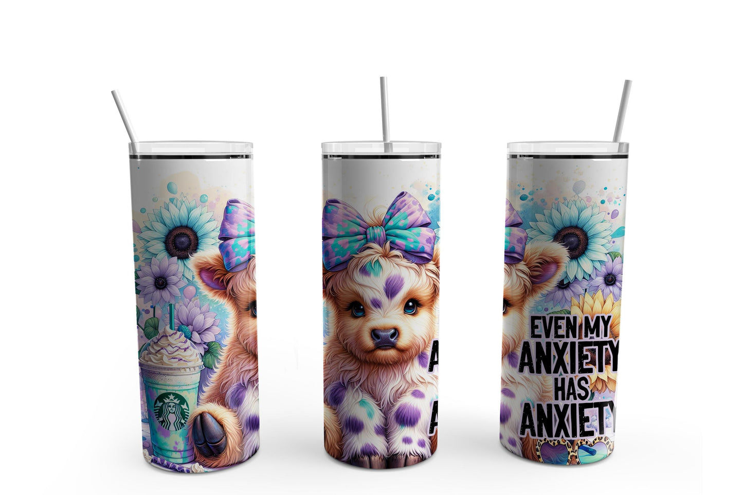 Even My Anxiety Has Anxiety Highland Cow 20 oz. Sublimation Tumbler Transfer