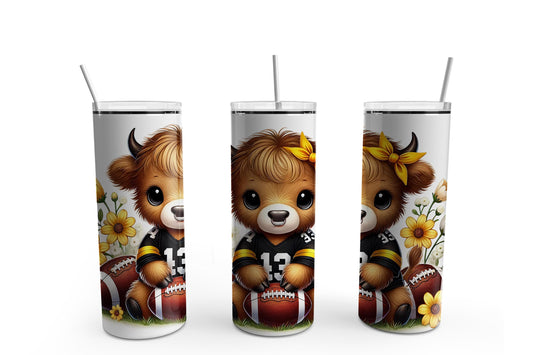 Highland Cow Football Yellow Flower 20 oz. Sublimation Tumbler Transfer