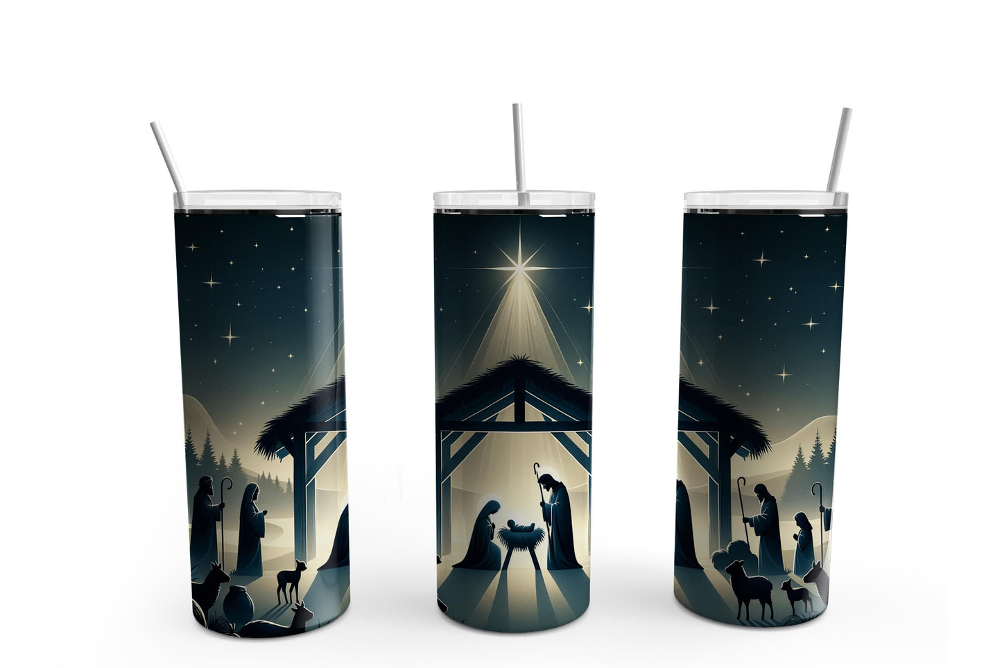 Nativity Christmas Sublimation Tumbler, Ready to Press Sublimation Transfer, 20 oz. Skinny Tumbler