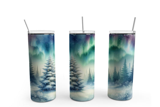 Northern Lights Sublimation Tumbler, Ready to Press Sublimation Transfer, 20 oz. Skinny Tumbler