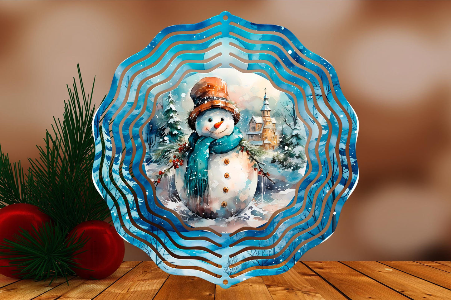 Blue Snowman Wind Spinner 8" Sublimation Transfer