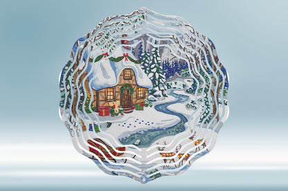 Cozy Cabin Winter Scene #1 Wind Spinner 8" Sublimation Transfer