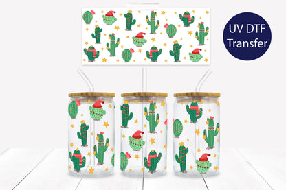 Christmas Cactus 16 oz. Libbey Tumbler Wrap – UV DTF transfer