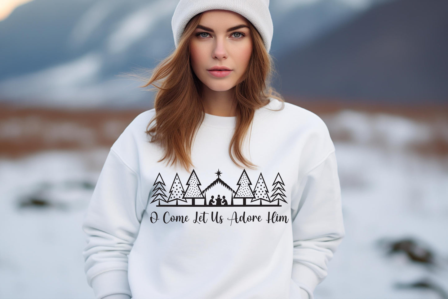 O Come Let Us Adore Him Nativity Png Digital File, Svg, Advent Christmas Christian Sublimation DTF, UV DTF, Christmas Shirt Design