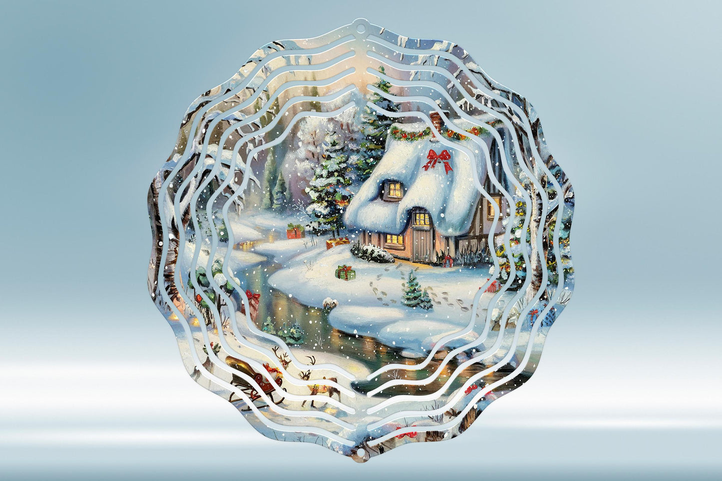 Cozy Cabin Winter Scene #2 Wind Spinner 8" Sublimation Transfer