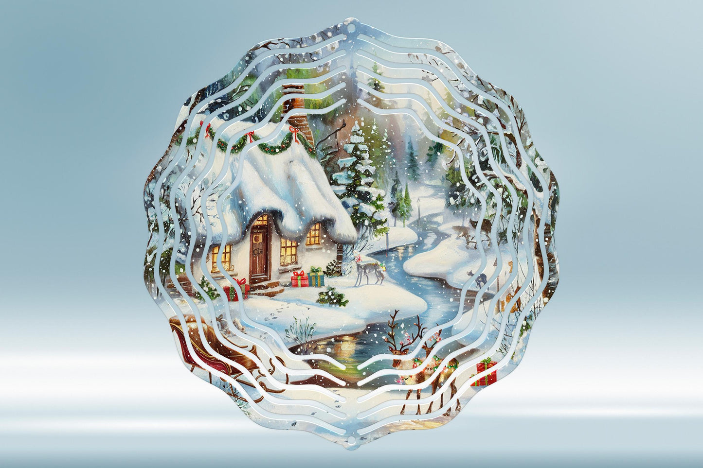 Cozy Cabin Winter Scene #3 Wind Spinner 8" Sublimation Transfer