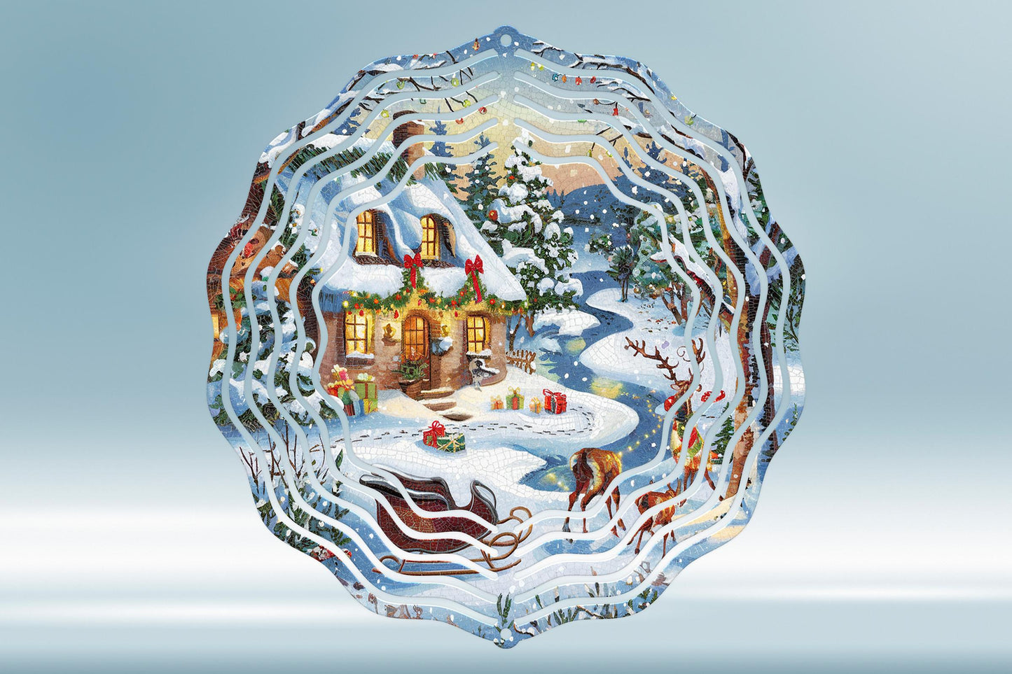 Cozy Cabin Winter Scene #4 Wind Spinner 8" Sublimation Transfer