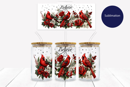 Christmas Cardinal Red 16 oz. Libbey Tumbler Sublimation Wrap