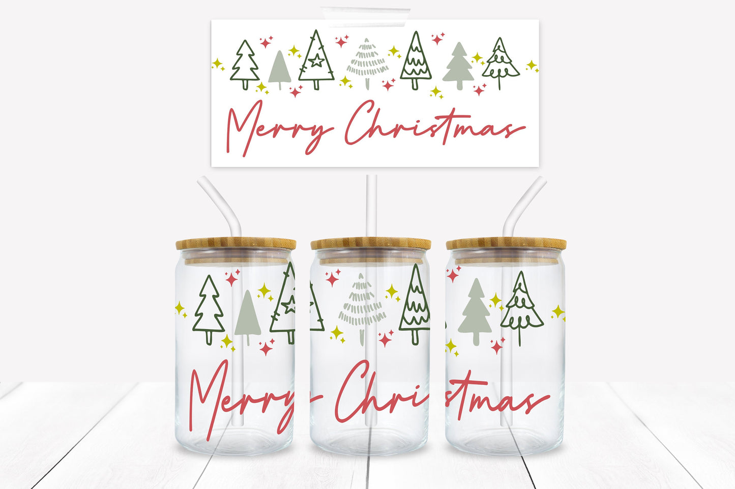 Merry Christmas Modern - 16 oz. Libbey Tumbler Wrap – UV DTF transfer