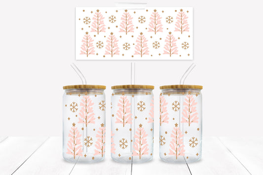 Pink Christmas 16 oz. Libbey Tumbler Wrap – UV DTF transfer